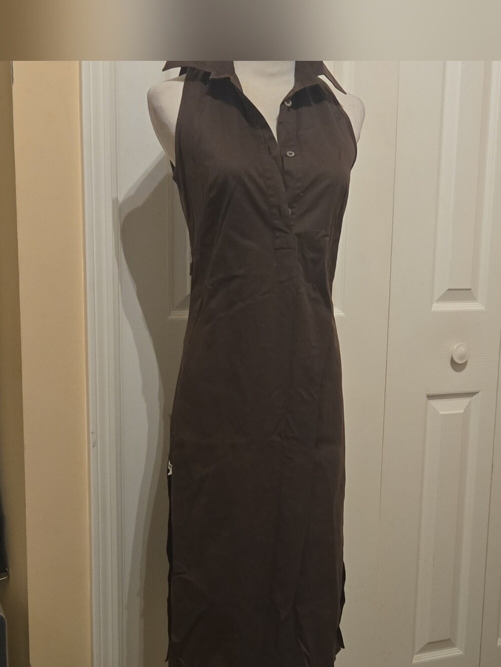 MADE IN ITALY Sleeveless Brown Collared Maxi Dress FITS LIKE 4.